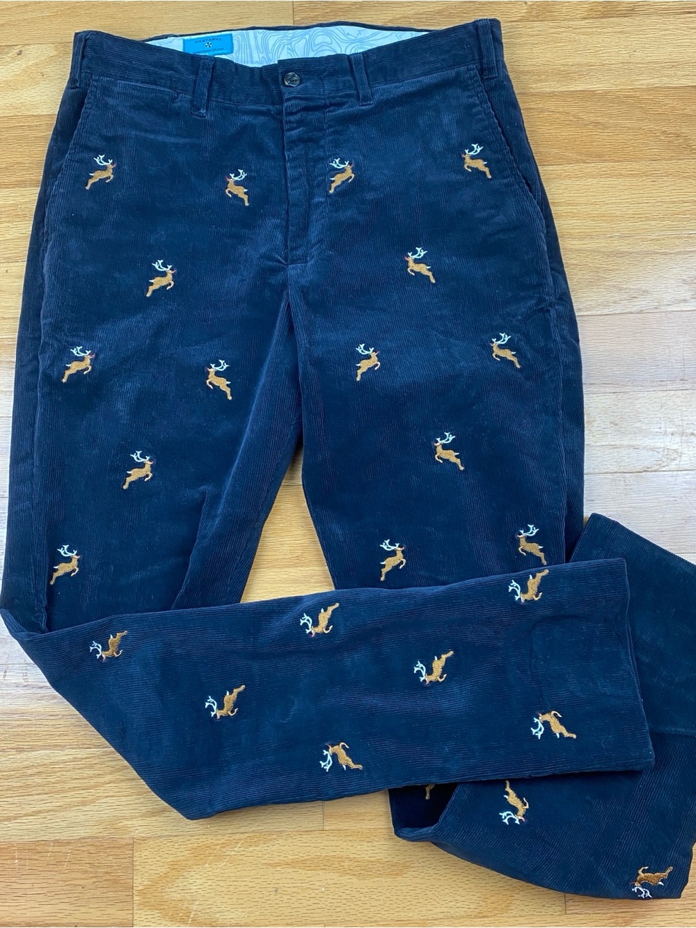 Castaway Nantucket Corduroy Embroidered Pants Navy 33 Rudolph Reindeer Men’s